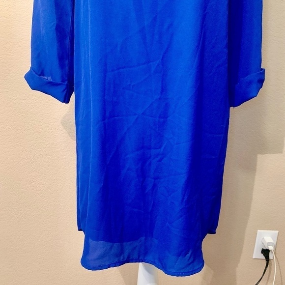 Everly Tunic Dress Small Royal Blue Mini Lined 3/4 Length Sleeves FoldUp Buttons - Picture 4 of 16